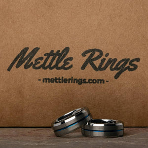 Banks Silver and Blue Tungsten Carbide Men Wedding Ring from MettleRings.com