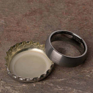 Open Bottles with the Dumbledore Silver Tungsten Carbide Mens Wedding Ring