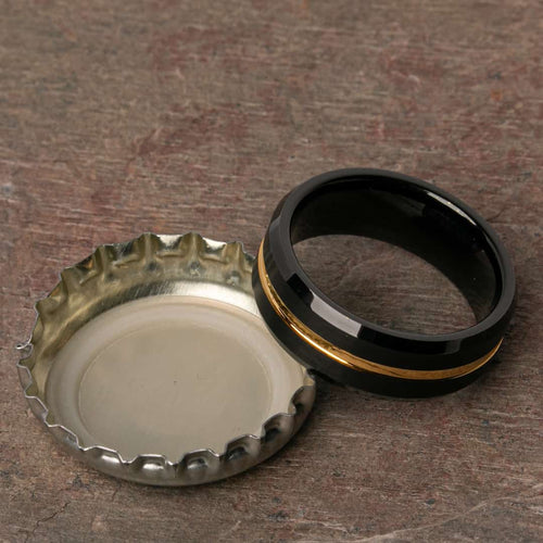 Open Bottles with the Herky Tungsten Carbide Mens Wedding Ring
