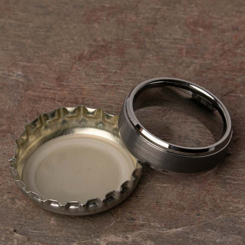 Open Bottles with the Neo Silver Tungsten Carbide Mens Wedding Ring